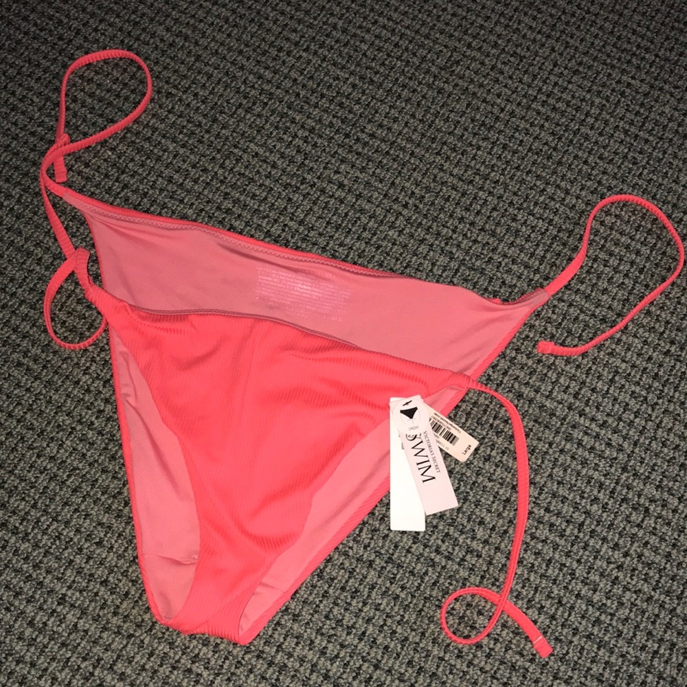 Victoria's Secret Neon Pink Ribbed Tie-Side Swim Bottom